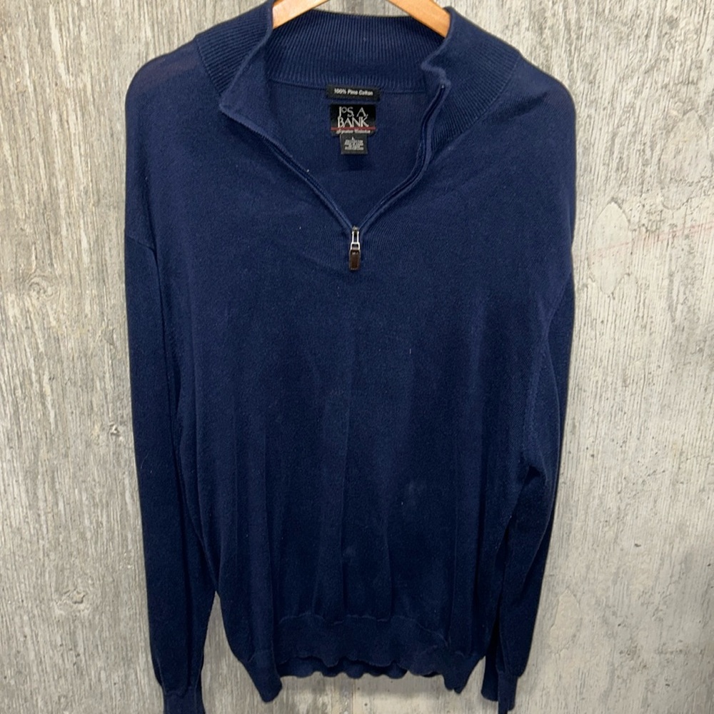 Jos. A.‎ Bank 100% Pima Cotton Long Sleeve Blue 1/4 Zip Sweater- Large